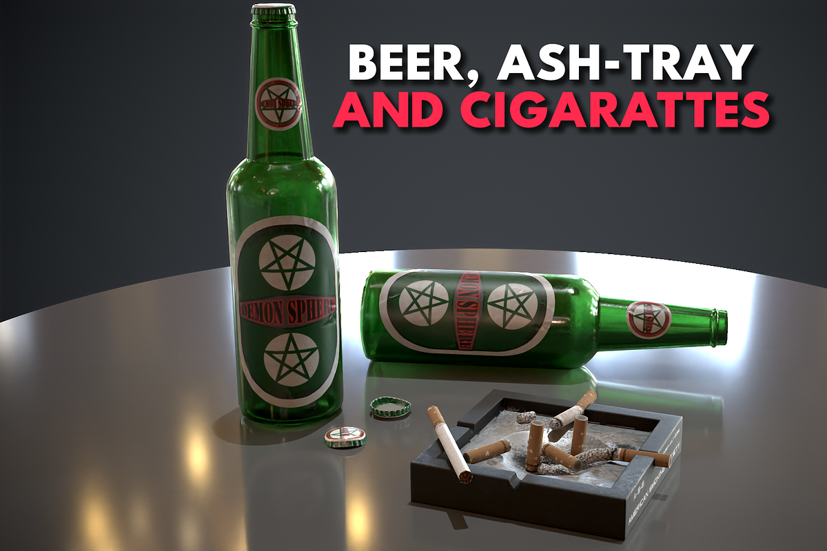 Beer, Cigarattes and Ashtray - PBR, a Food & Drink 3D Model by TFE Game Art (Photo 1 of 10)