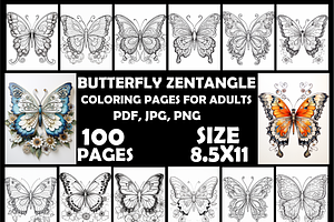 Butterfly Zentangle Coloring Book-V3, an Animal Illustration by Design Zone