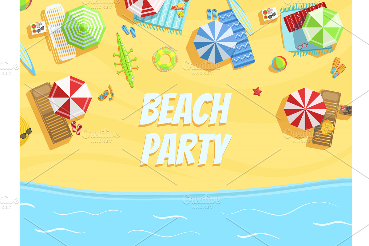 Beach Party Banner Template, Summer, an Illustration by TopVectors