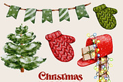 Christmas watercolor clipart set png, a Seasonal Illustration by Julia Bogdan (Thumbnail 5 of 9)