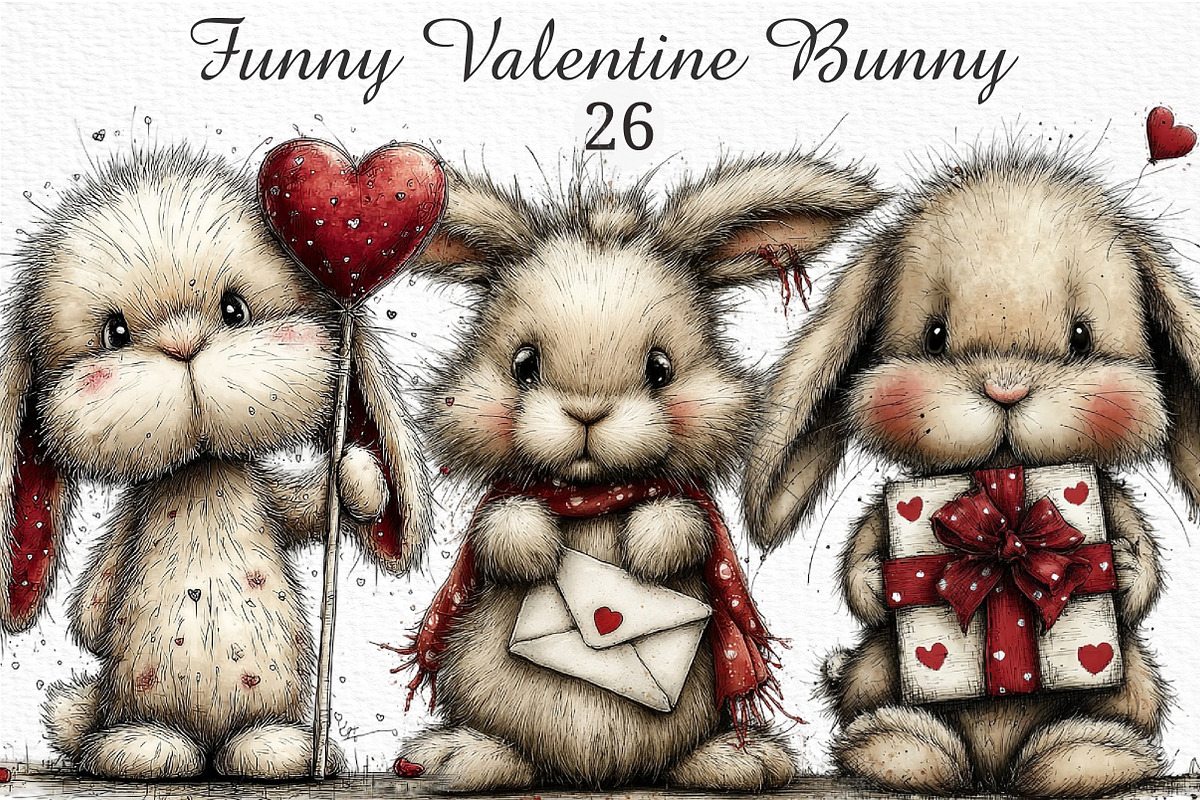 Funny Valentine Bunny Clipart, an Illustration by Craft Nest (Photo 1 of 10)