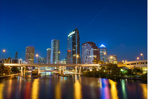 Tampa skyline at night with