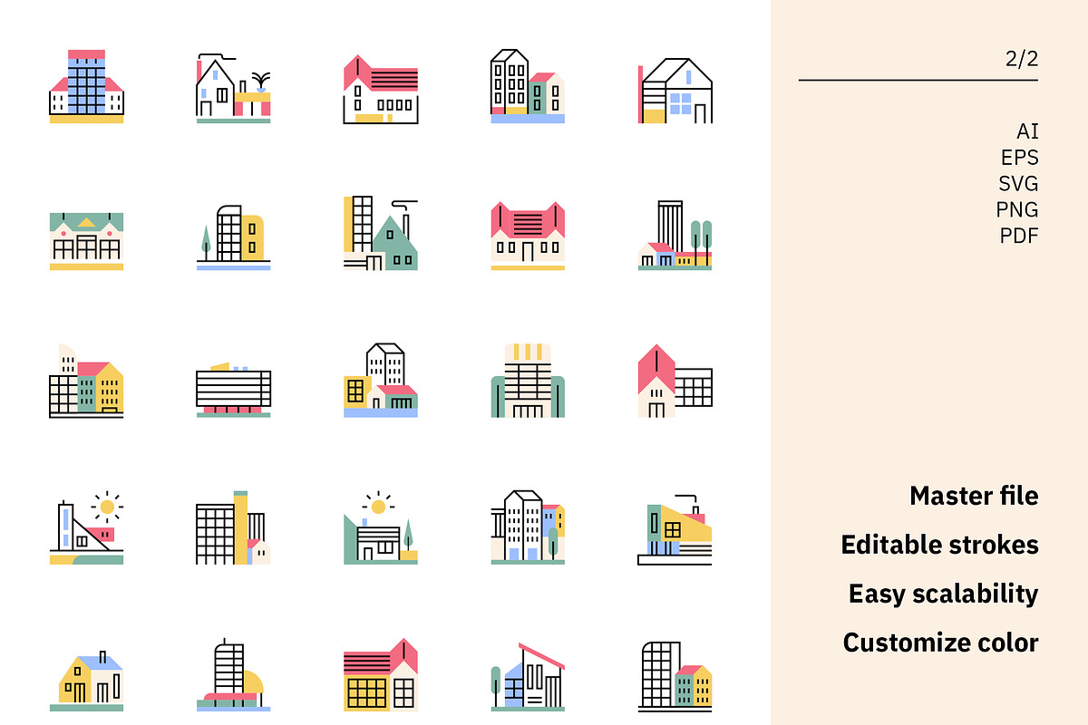 Building Flat Line Icons, an Outline Icon by Formelier (Photo 3 of 3)