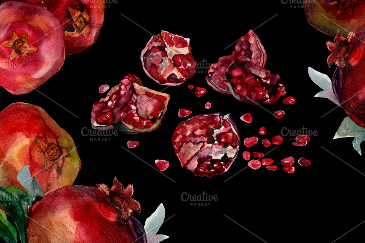 Pomegranate Watercolor, a Food Illustration by ArtOwl (Photo 2 of 6)