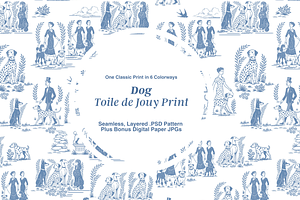 Dog Toile de Jouy Pattern, a Background Graphic by Hughes Studio