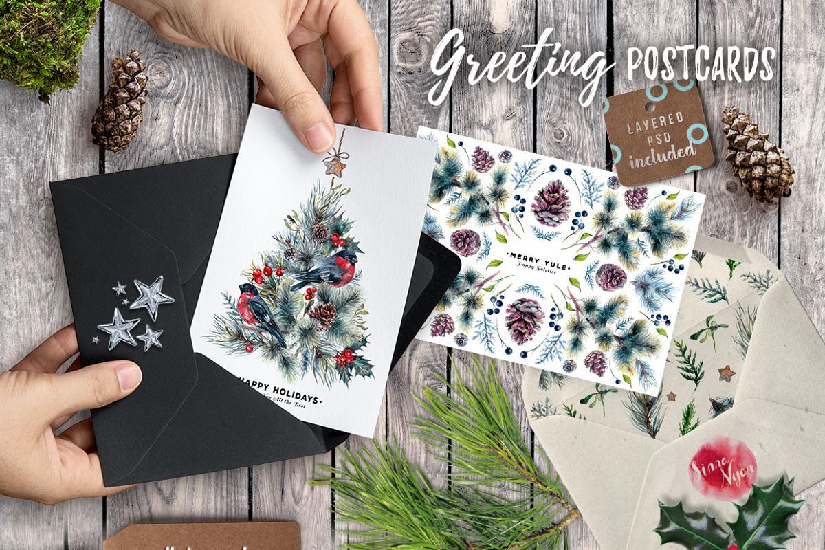 Mr.Bullfinch Watercolor ClipArt Xmas, a Decorative Illustration by Inna Sinano (Photo 4 of 12)