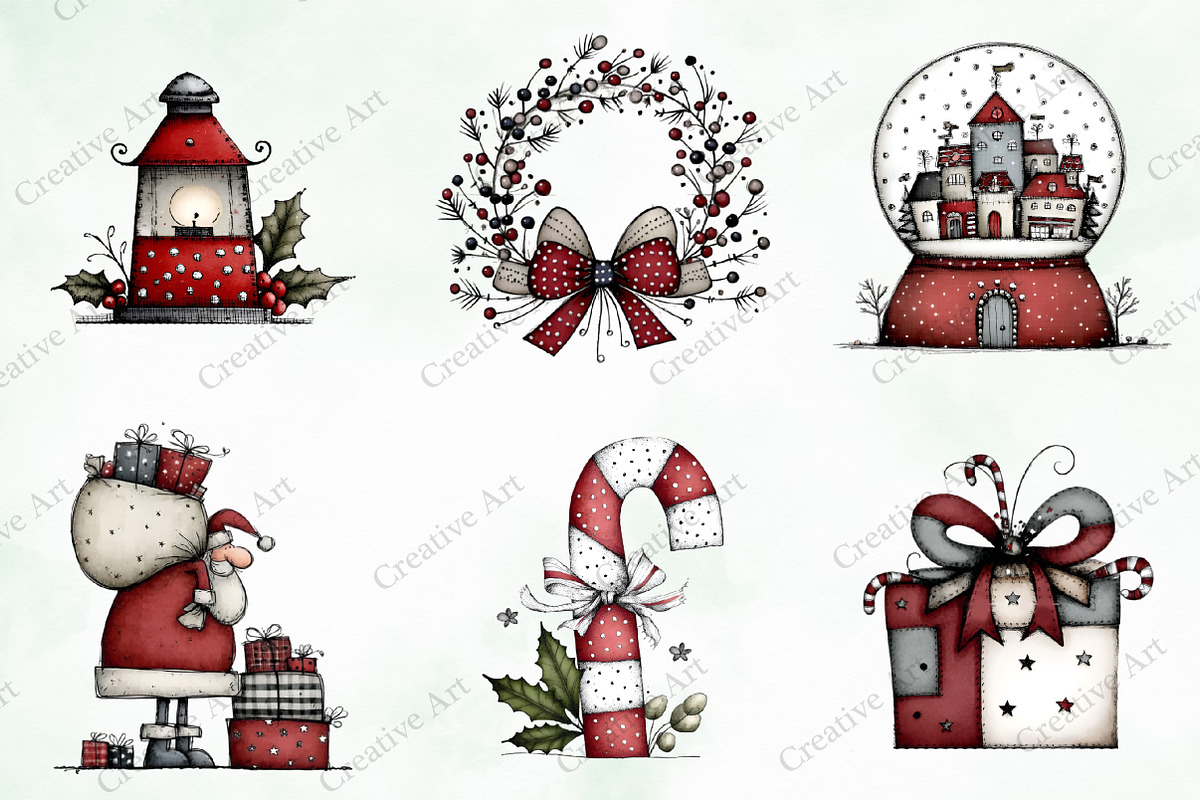 Whimsical Quirky Christmas Clipart, an Illustration by Creative Art (Photo 4 of 13)