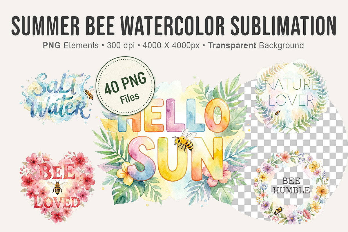Summer Bee Watercolor Sublimation, an Illustration by Artnoy (Photo 1 of 8)