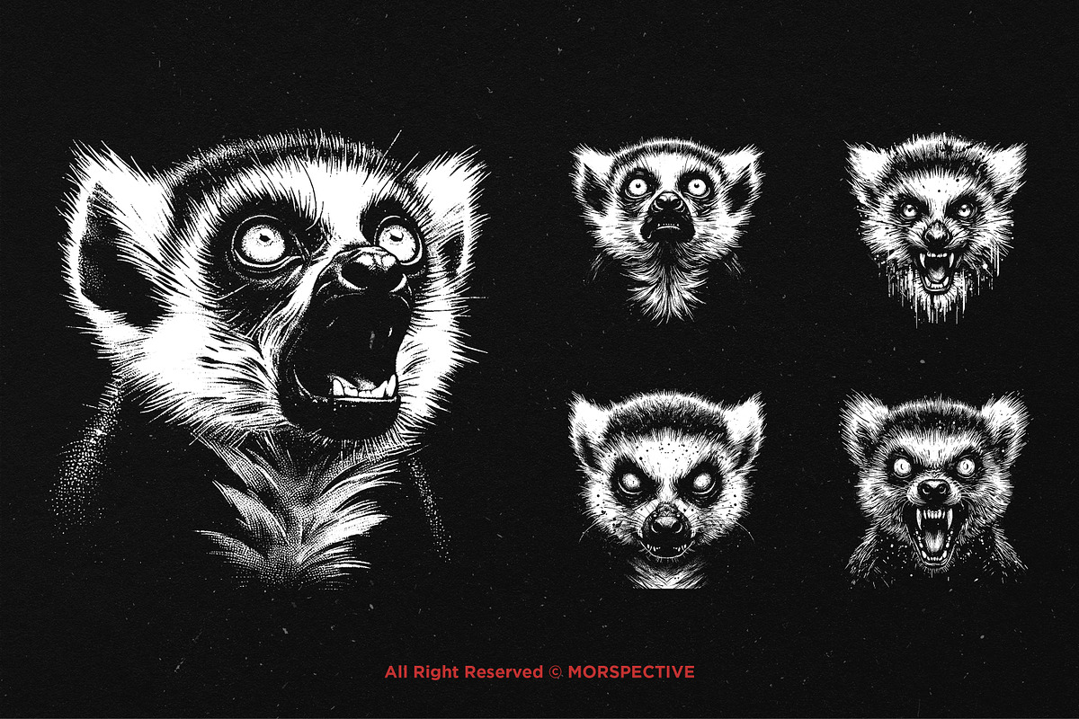 10 Bundle Dark Art Lemur Animal, an Illustration by Morspective (Photo 3 of 7)