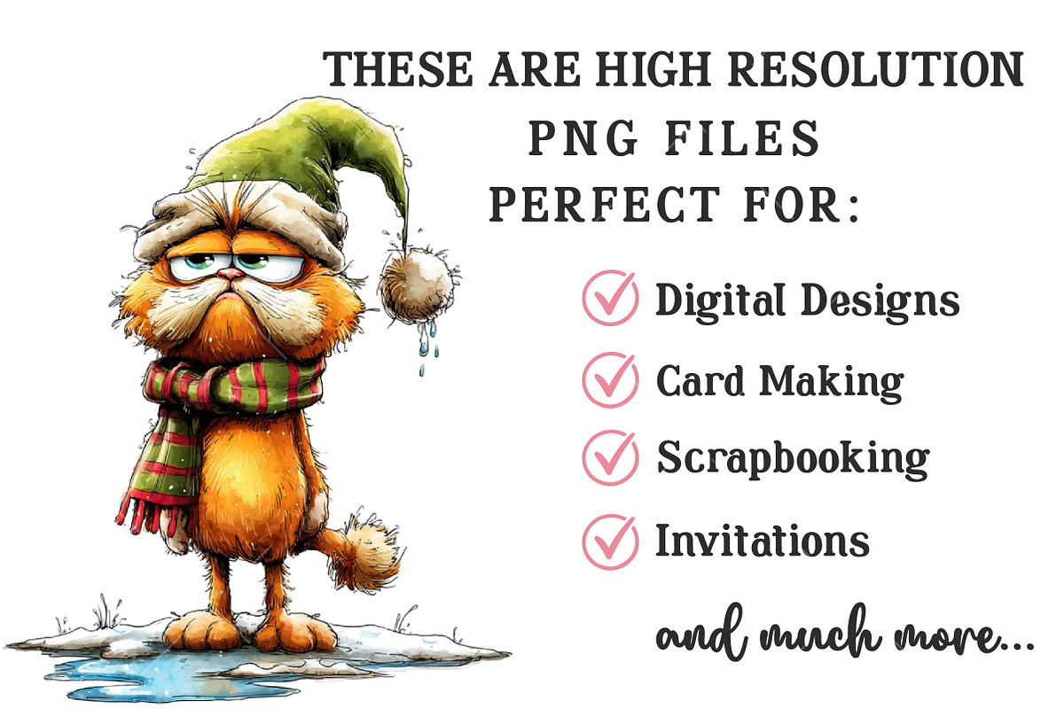 Quirky Christmas Grumpy Cat Clipart, an Illustration by OK Design (Photo 4 of 6)