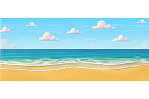 3d Cartoon summer beach., an Illustration by ModVector