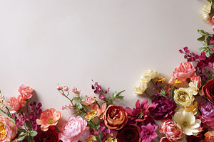 Elegant floral border with vibrant blooms creating a decorative, a Photo by Studio ANNA