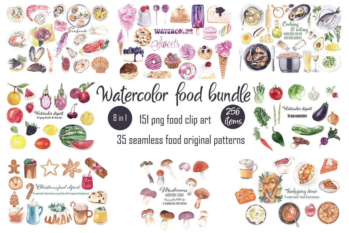 Food bundle-watercolor, a Food Illustration by Visual Animal (Photo 1 of 22)
