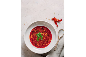 Tasty beetroot soup borscht. Top, a Food & Drink Photo by Fascinadora