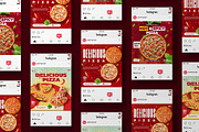 6 pizza social media post designs, a Social Media Template by graphic bakers (Thumbnail 1 of 4)