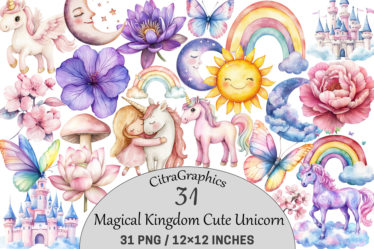 Magical Kingdom Pastel Cute Unicorn, an Illustration by CitraGraphics (Photo 1 of 5)