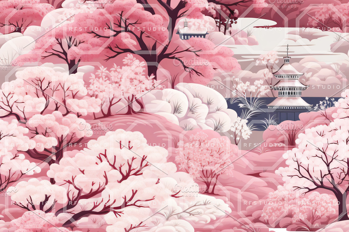 SAKURA SERENADE Toile De Jouy, a Pattern Graphic by RefinedFantasyStudio (Photo 6 of 9)