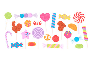 Cartoon Sweets, Lollipop And Fruit