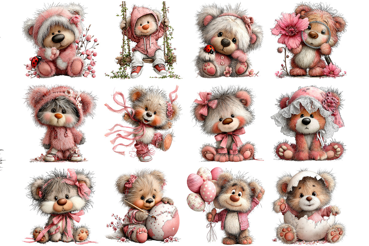Whimsical Easter Teddy Bear Clipart, an Illustration by DreamArtGraphic (Photo 2 of 5)