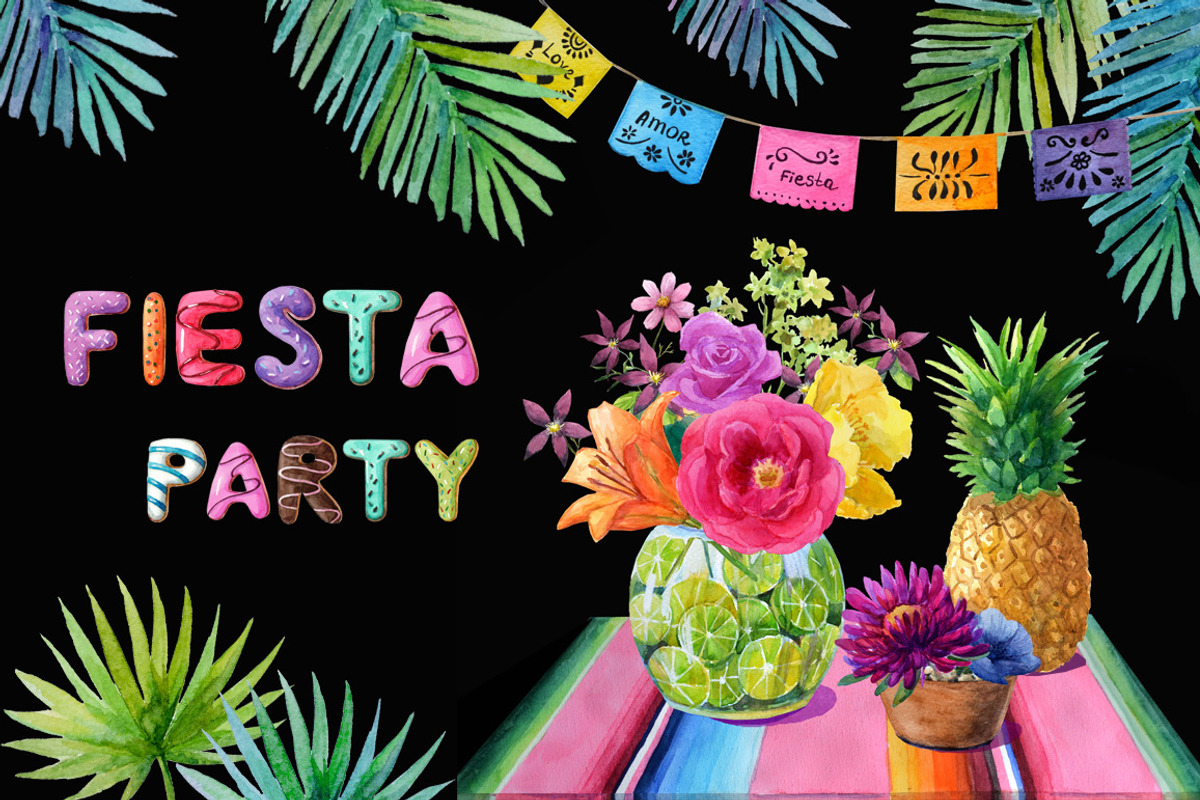 Mexican watercolor flowers.Fiesta., a Texture Illustration by yulia.sukhanova (Photo 1 of 6)