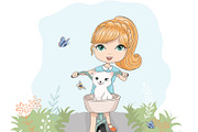 set with 32 cartoon girls-cute girls, an Animal Illustration by StudioLondon (Thumbnail 12 of 33)