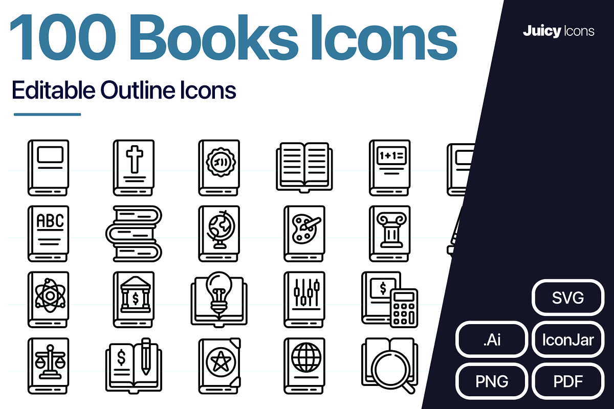100 Books Line Vector Icons, an Outline Icon by Juicy Icons (Photo 1 of 6)