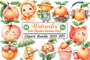 Watercolor Cute Peaches Garden Fruit, an Illustration by DreamCafeArt