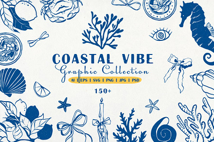 Coastal vibe. Summer clipart set, an Object Graphic by VerAna