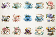 Vintage Spring Teacup Clipart Bundle, an Illustration by RobertsArt (Thumbnail 3 of 5)