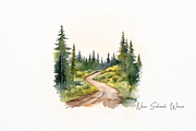 Mountain Scene Watercolor Clipart, a Wallpaper Graphic by New-School-Wave (Thumbnail 3 of 5)