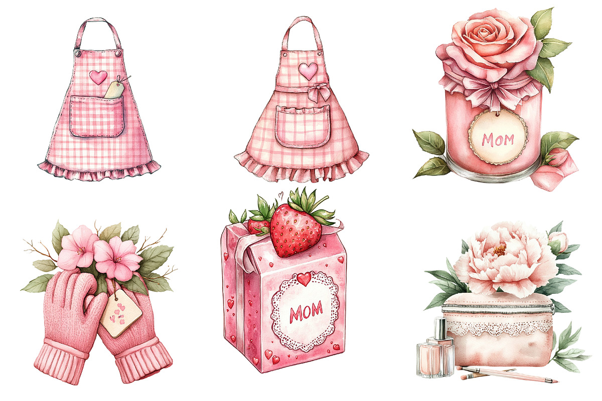 Pink Coquette Mothers Day Clipart, an Illustration by Watercolor design (Photo 2 of 5)