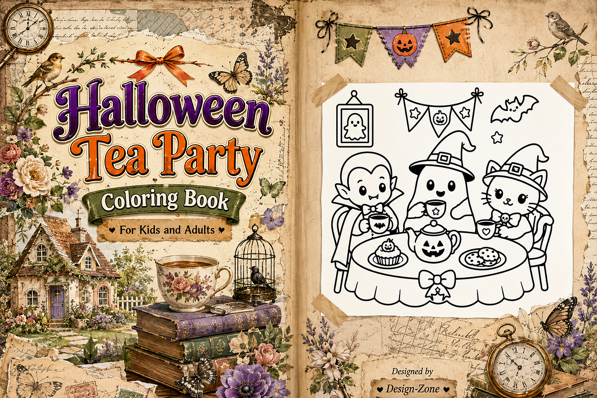 Halloween Tea Party Coloring Book, a Seasonal Illustration by Design Zone (Photo 7 of 9)