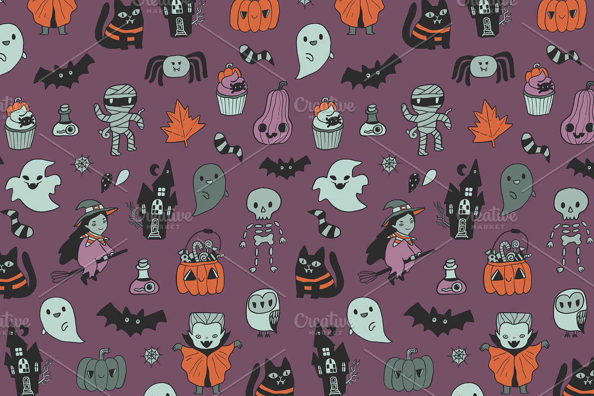 Happy Halloween cartoon cute pattern, a Pattern Graphic by kostolom3ooo (Photo 4 of 5)