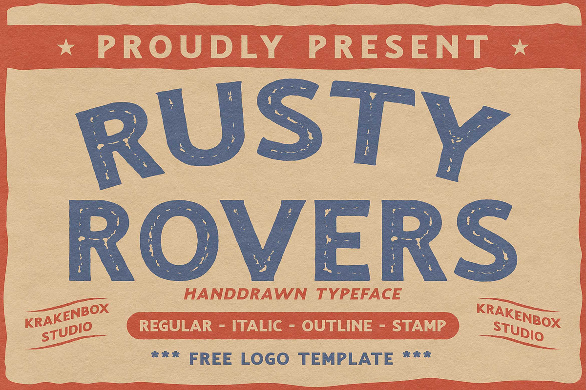 Rusty Rovers - Handdrawn Typeface, a Font by Krakenbox Studio (Photo 1 of 16)