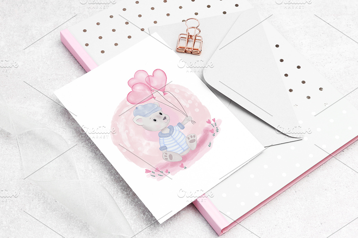 Teddy Bear Balloon Valentine's Card, an Animal Illustration by PawGraphic (Photo 2 of 6)