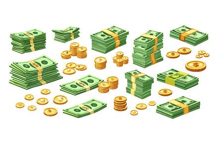 Banknotes coins cartoon isometric, a Finance Illustration by Stock-Smart-Start