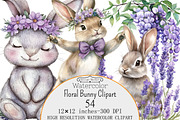Watercolor Floral Bunny Clipart, a Seasonal Illustration by Design Market (Thumbnail 1 of 3)
