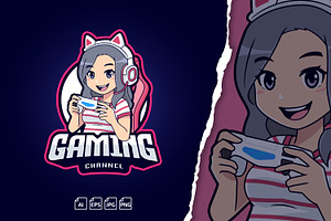 Cute Gamer Girl Mascot Logo, a Branding & Logo Template by tkzgraphic