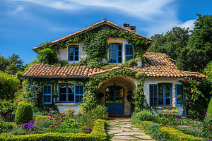 Elegant home with a lush garden, a Photo by Pavel_design