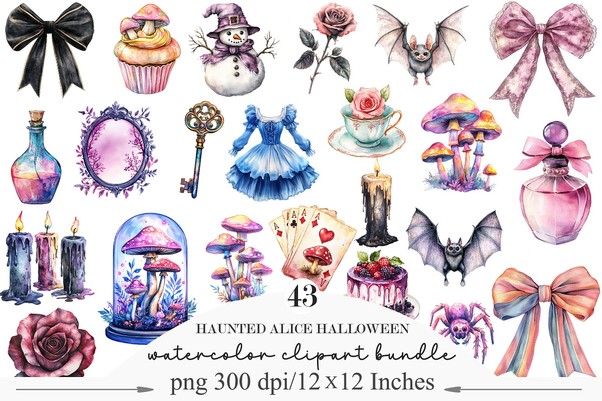 Watercolor Haunted Alice Halloween, an Illustration by Designking (Photo 1 of 5)