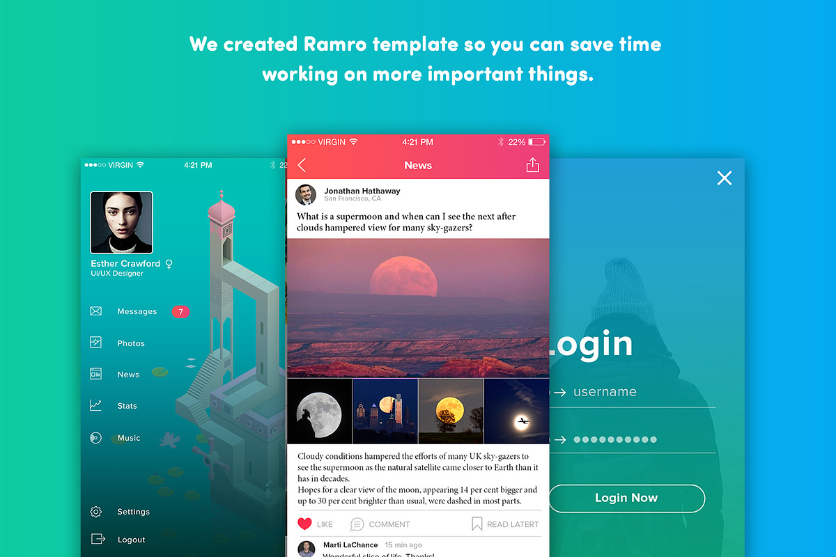 Ramro app template iOS, an UI Kit Template by Danfe Designs (Photo 4 of 8)