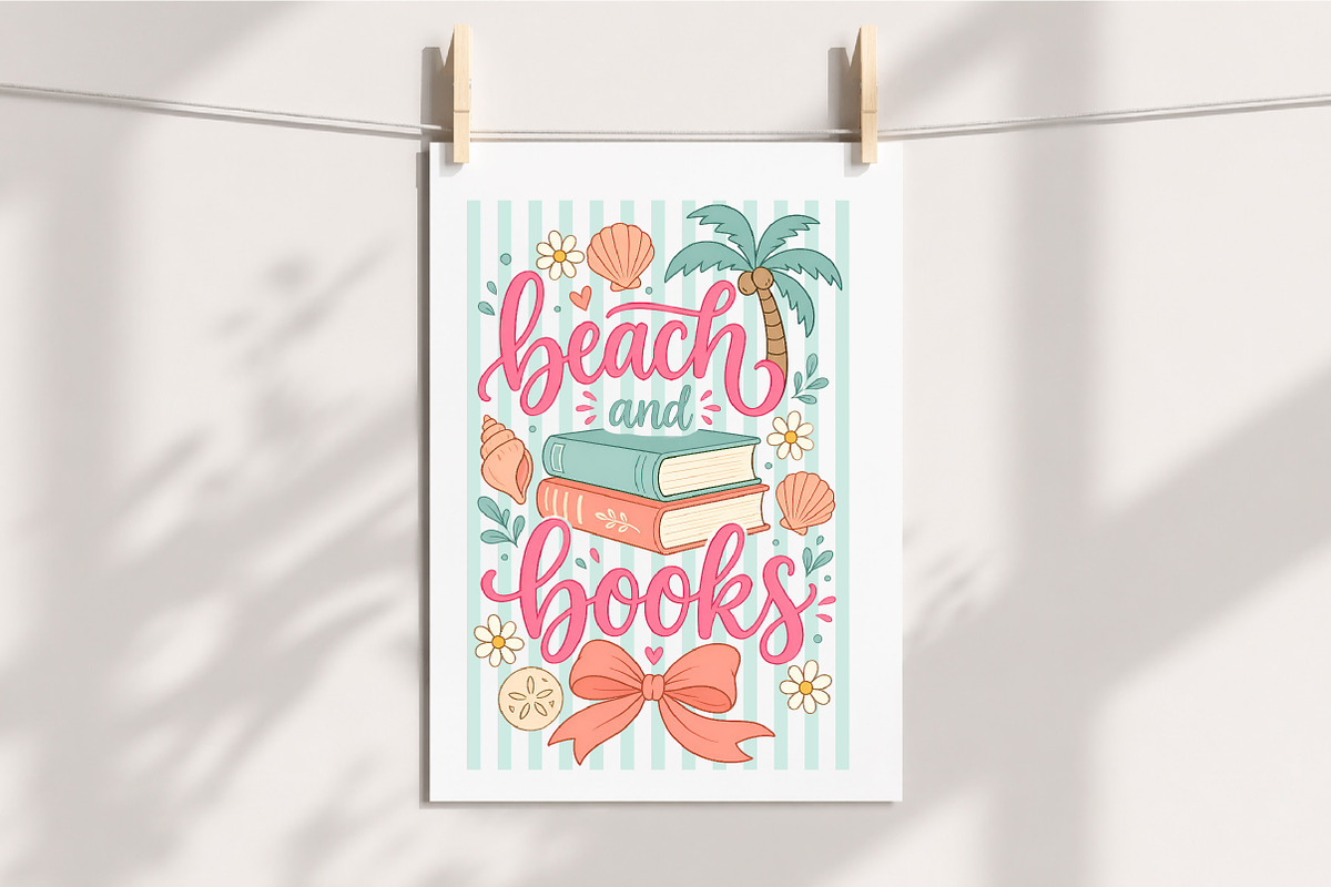 Beach and Books Coquette Summer PNG, a Seasonal Illustration by Libby Wishes (Photo 4 of 5)