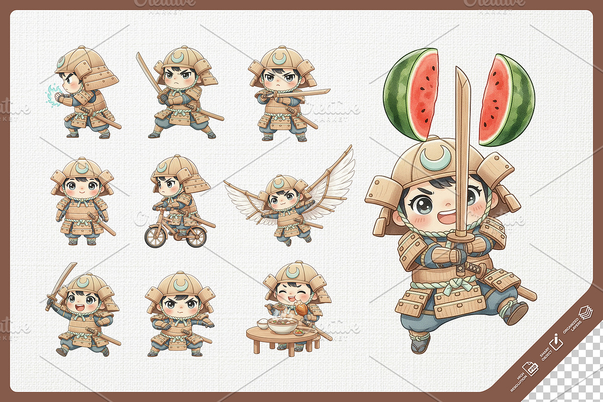 Friendly Samurai Kid Cute Cartoon, a Person Illustration by Gohsantosa (Photo 3 of 4)
