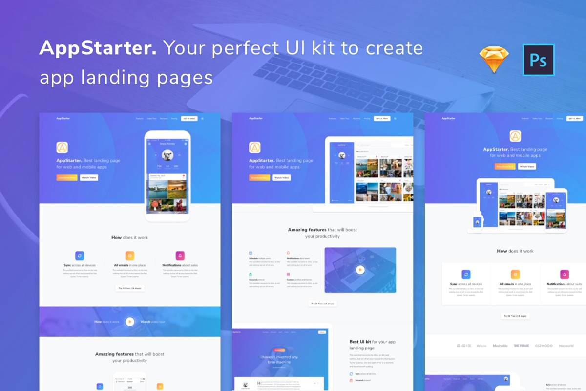 AppStarter: UI Kit for App Landings, an UI Kit Template by UI Chest (Photo 1 of 8)