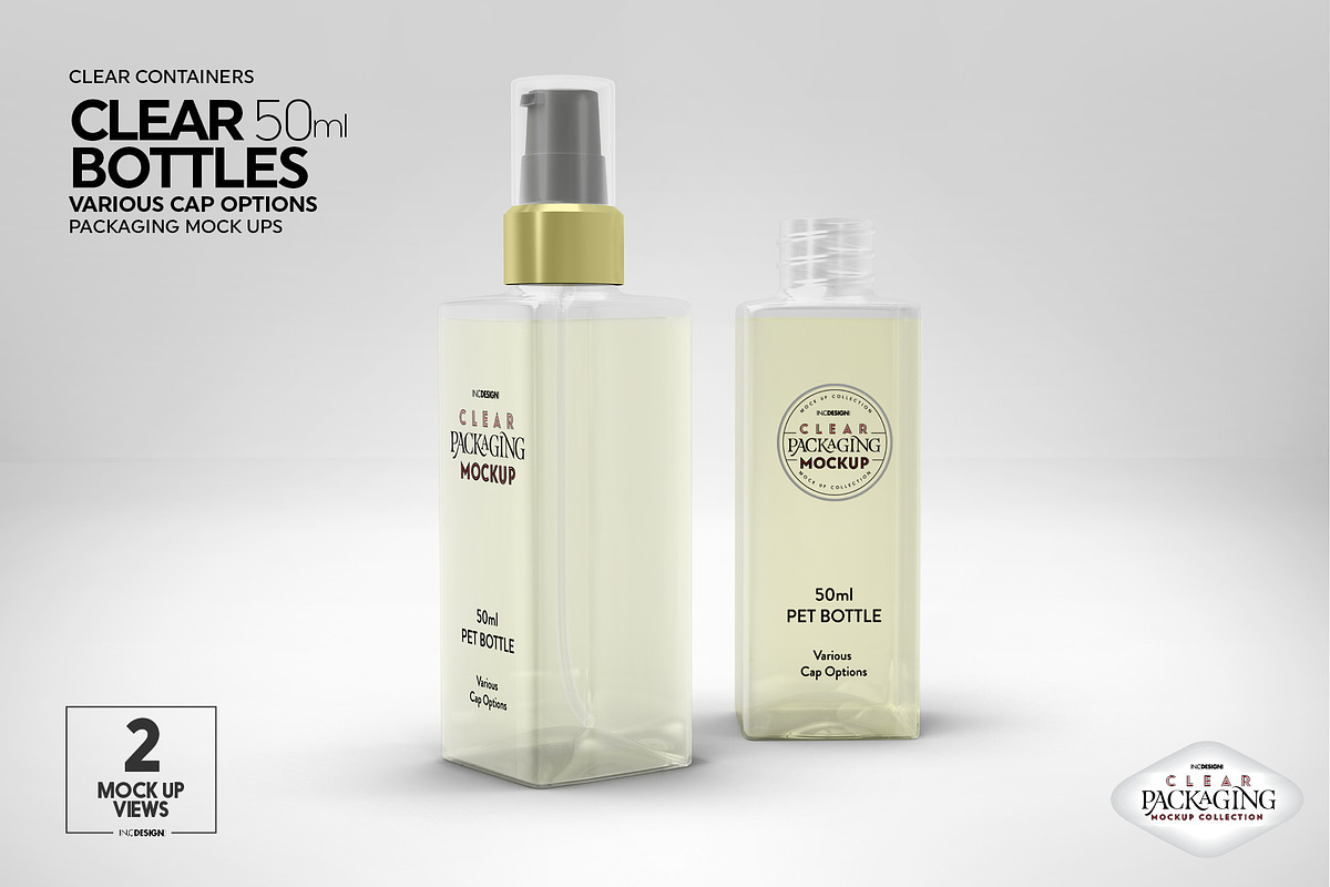 Clear 50ml PET Bottles Mockup, a Packaging Mockup by INCDesign (Photo 7 of 10)