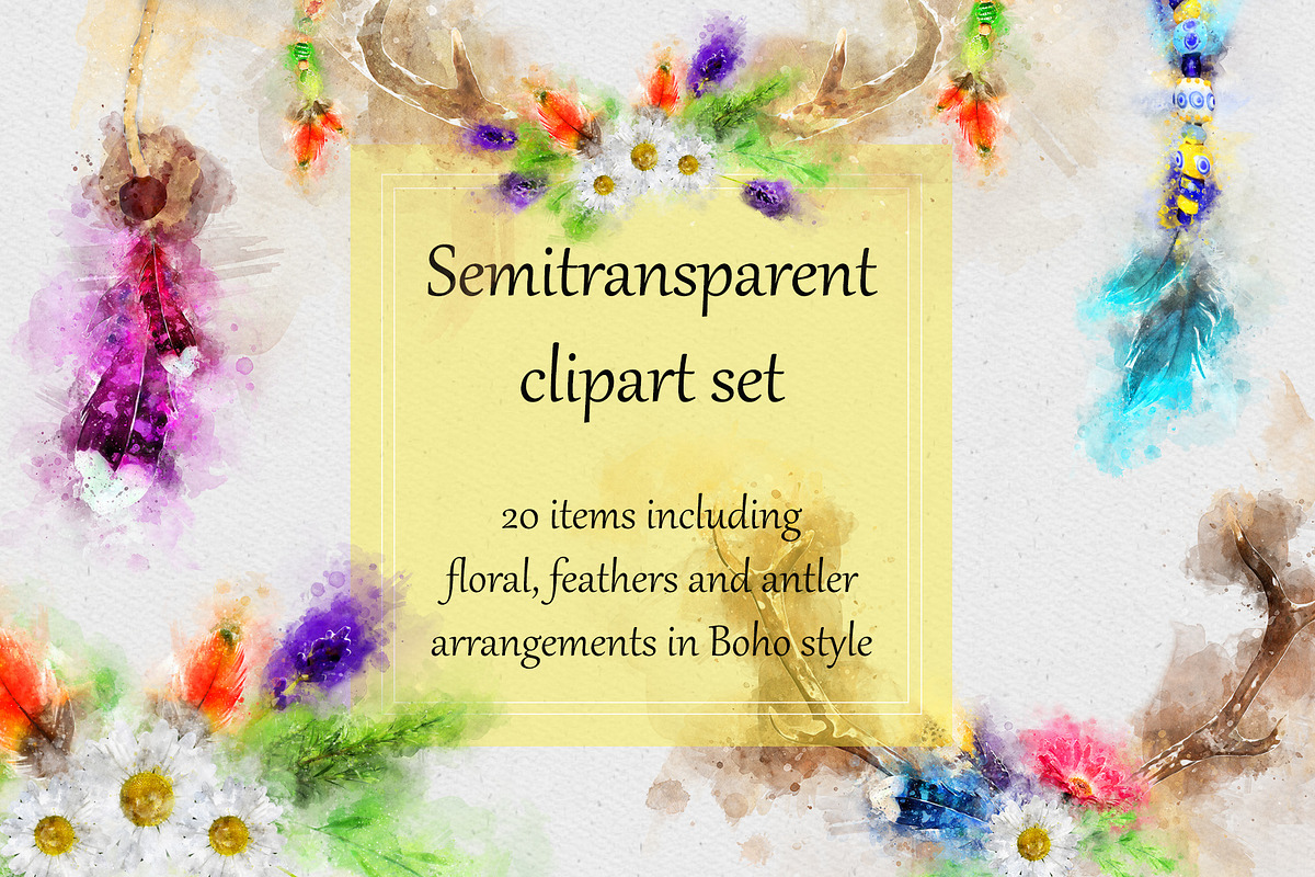Boho Deer Watercolor Clipart Set, an Illustration by PaperAndCrayons (Photo 2 of 5)
