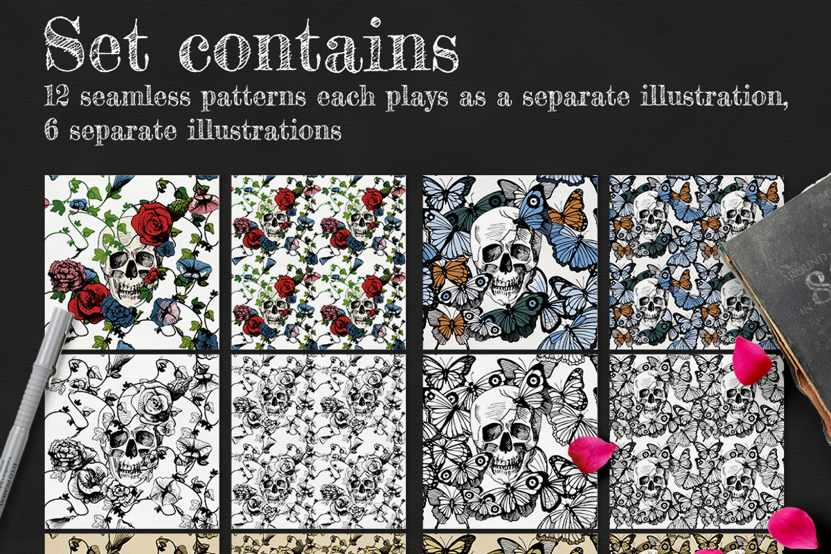 Skulls & Bones set, a Decorative Illustration by CatMadePattern (Photo 2 of 7)