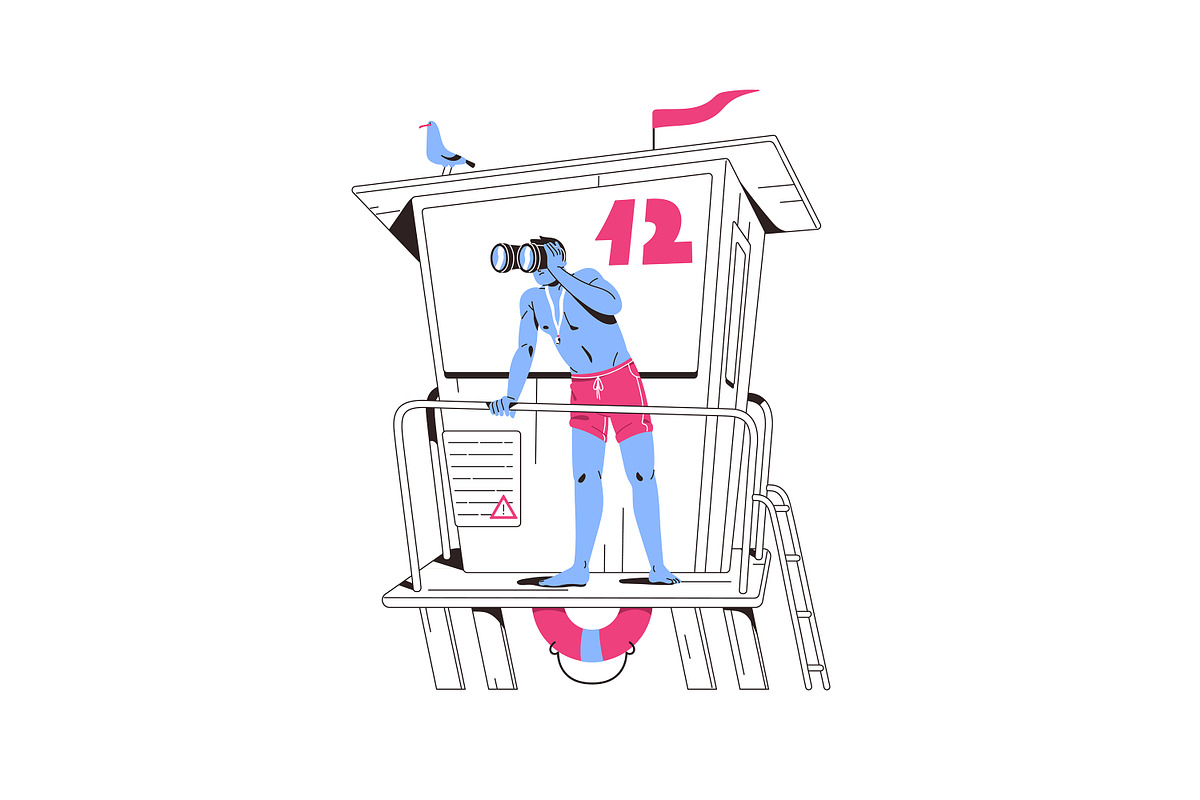Lifeguard rescue people on water set, an Illustration by PaperTrident (Photo 3 of 15)