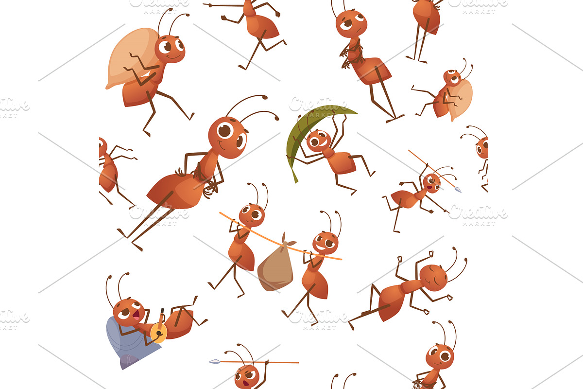 Ants. seamless pattern with ants in, an Animal Illustration by Onyx
