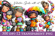 Valentine Girls with cat clipart, an Illustration by Designworld (Thumbnail 1 of 6)
